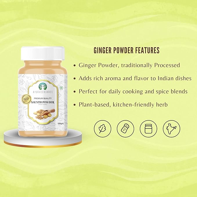 AYURVEDASHREE Ginger (Adarak) Powder Ground, Spice 100gm PET Jar