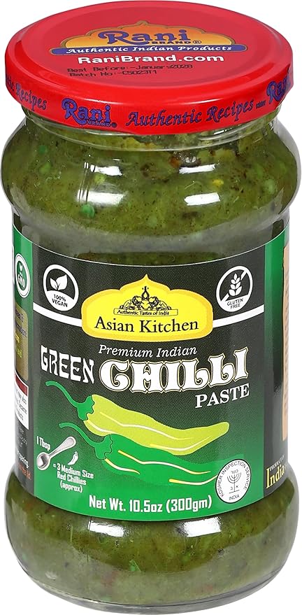 Asian Kitchen Green Chilli Cooking Paste 10.58oz (300g) Glass Jar ~ Vegan | Gluten Free | NON-GMO | No Colors | Indian Origin