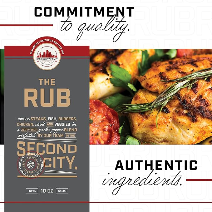 The Rub Seasoning for Steaks, Burgers, Fish, Chicken, and Veggies 10oz 2-pack, A Seasoning Blend of Zesty Garlic Pepper, Rich With Exotic Porcini Mushrooms and Tellicherry peppers For Meats and Seafood - by Second City Prime