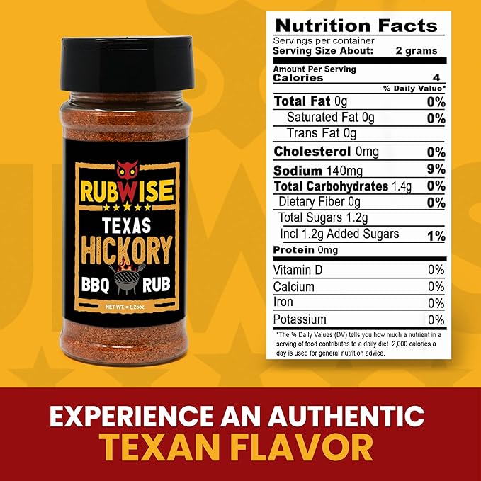 RubWise Texas Style BBQ Hickory Rub (No MSG) | Meat Seasonings & Dry Rubs for Smoking and Grilling | Great on Brisket, Chicken, Ribs, Pork & Turkey | Designed for Pellet Grill Barbecuing | 6.25oz