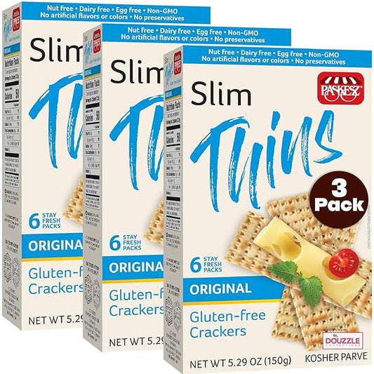 DOUzzle Gluten Free Flatbread Crackers, Slim Thins Original (6 Stay Fresh Packs - Pack of 3) Non Gebrokts Kosher for Passover Snack Food - Non GMO, Nut Free, Dairy Free, Egg Free Kosher Parve