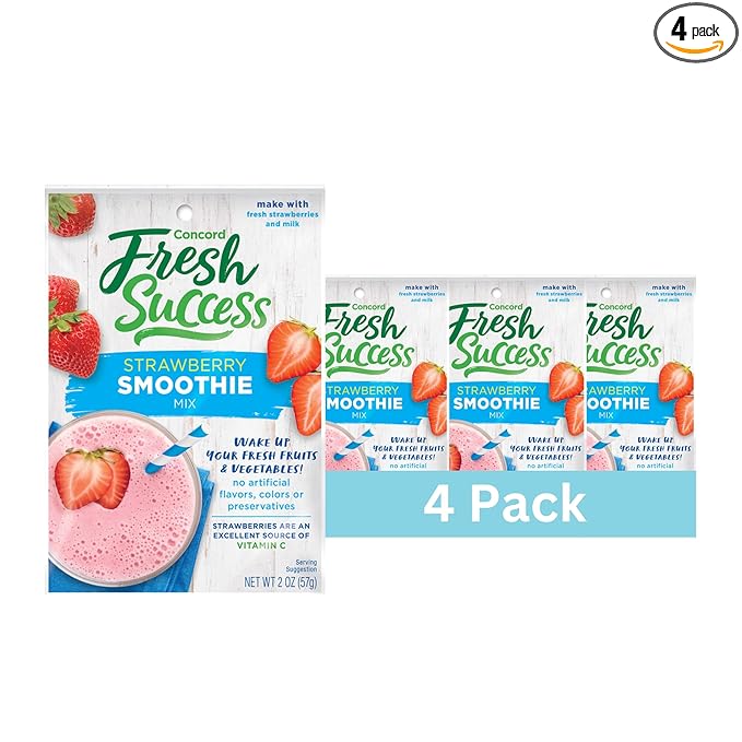 Concord Foods Strawberry Smoothie Mix - Fruit Flavor with No Artificial Flavors, Colors, or Preservatives - Ideal for Fresh Fruit Smoothies - 2 oz Pouch for Healthy Smoothies (Pack of 4)