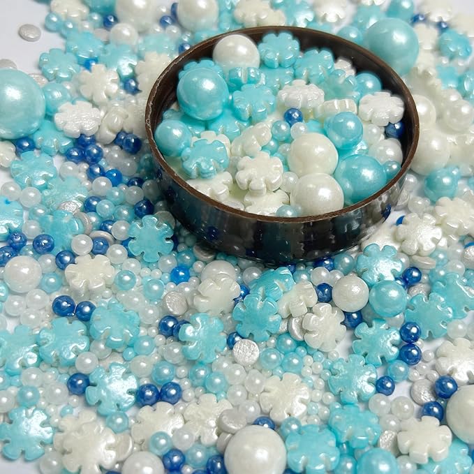Blue Sprinkles, Edible Frozen in Sugar Sprinkles, Snowflake Sprinkle Mix for Cookies, Ice Cream, Cake and Cupcake Decorating, 3 oz/85 g