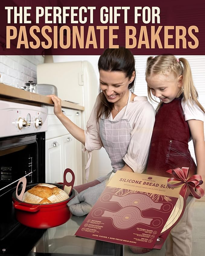 Superbaking Silicone Bread Sling 2 Pcs - 9in Round & Oval 482F Heat Resistant Dough Lifter, Non-Stick Dutch Oven Liners, Long Handles, Reusable Sourdough Bread Baking Supplies, Sourdough Gifts