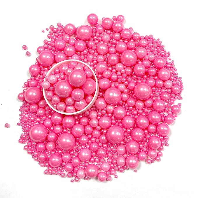 Sprinkles Edible Pink Pearl Sugar Sprinkles Candy 142g/5.01oz Mix Size Pink Pearls Baking Cupcake Toppers Cookie Ice Cream Decorations for Wedding Parties Valentines Day Halloween Christmas