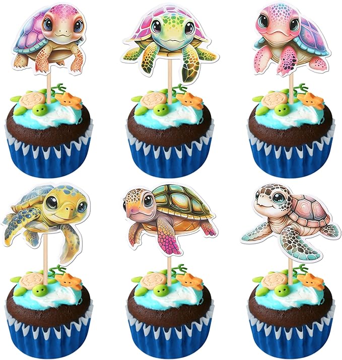 36 Pack Turtle Cupcake Toppers Sea Animals Turtle Cupcake Picks Sea Animals Theme Baby Shower Kids Birthday Cupcake Decoration Party Decoration Supplies 1