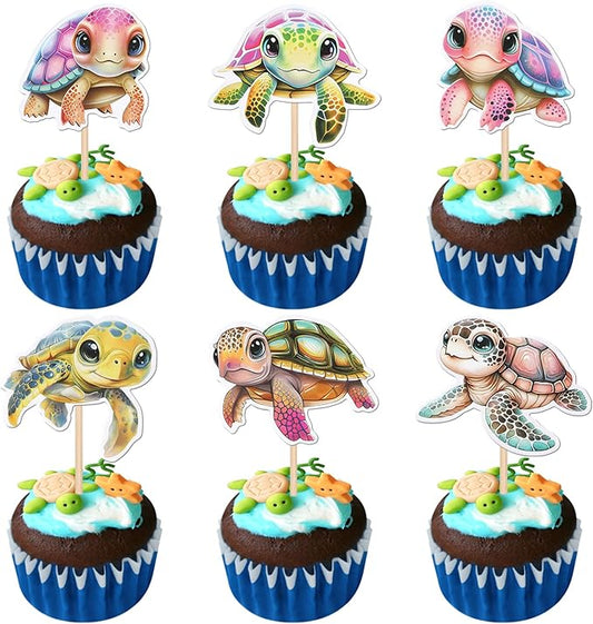 36 Pack Turtle Cupcake Toppers Sea Animals Turtle Cupcake Picks Sea Animals Theme Baby Shower Kids Birthday Cupcake Decoration Party Decoration Supplies 1