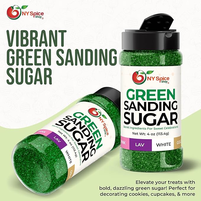 NY Spice Shop Green Sanding Sugar - 4 Ounce Sweet Colorful Edible Sprinkles For Candy Dish - Sugar Sprinkles For Cake Decorating Basket & Dishes