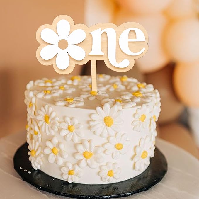 Wooden Daisy Cake Topper For 1st Birthday - First Birthday Cake Decoration, Retro Groovy Boho Daisy, Daisy Birthday Party Decor, Best Flower Cake Topper For Baby(Daisy One Cake Topper)