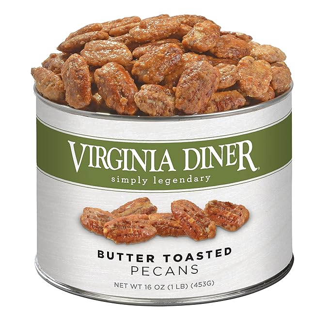 Virginia Diner Butter Toasted Pecans - Sweet Toasted Mammoth Georgia Pecans Gift Non-GMO, Preservative Free Gifts from Virginia Since 1929-16 Oz Can