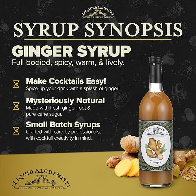 Liquid Alchemist Ginger Syrup for Cocktails - Real Ingredients Make our Liquid Ginger Puree for Cocktails the Perfect Moscow Mule Syrup - Our Non-GMO Vegan Drink Mixer Lasts Up to 2 Years (12.7 oz)