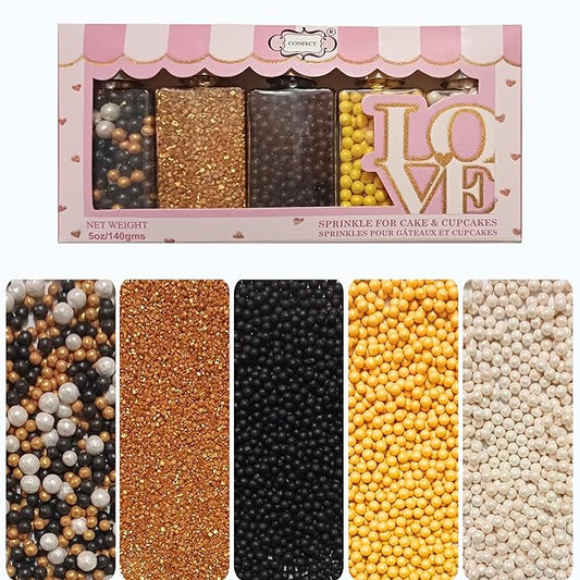 Confect Cake Decorating Sprinkles | Mix Black Yellow & White Dragees | Gold Sparkling Sugar | Edible Sparkling Honey Bees Disco Ball Mashup Sprinkles - 3.5 Oz