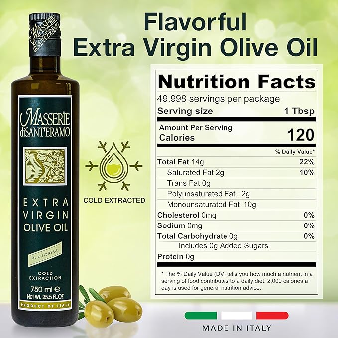 Flavorful Italian Extra Virgin Olive Oil Cold Pressed - Robust Olive Oil for Cooking and Frying, Imported from Italy - Masserie di Sant'Eramo - 25.5 Fl Oz (Pack 1)