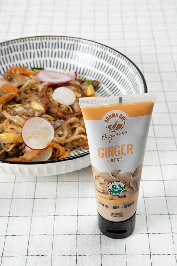 Aroma One Ginger Puree Paste - Organic Herb Concentrate for Cooking, Seasoning & Sauces - Fresh Flavor Enhancer, Non-GMO, Gluten-Free, Vegan - Easy Squeeze Tube, Kitchen Must-Have - 80g (2-Pack)