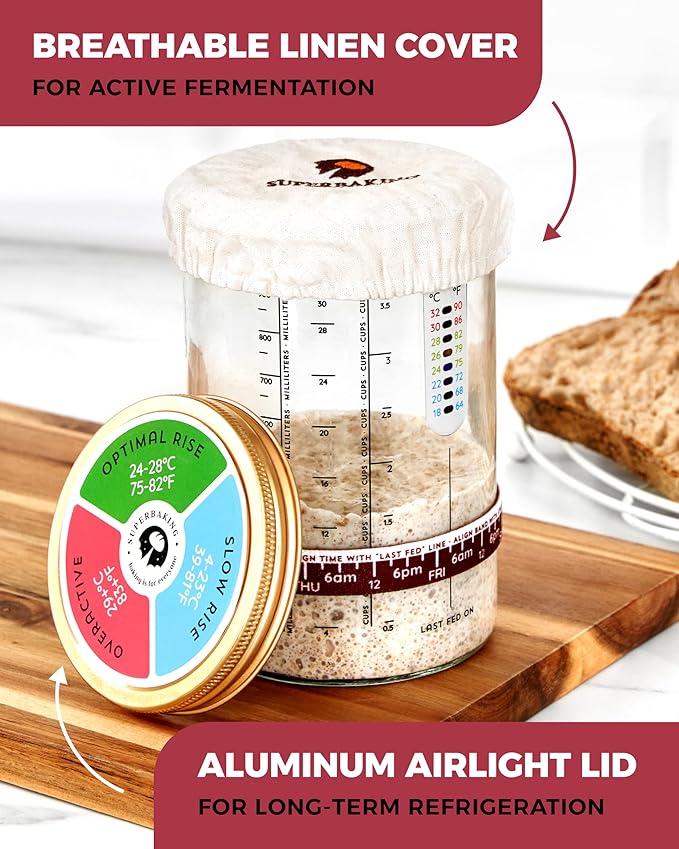 Superbaking Sourdough Starter Jar, Beginner Sourdough Starter Kit, 34oz Wide Mouth Sour Dough Glass Jar with Guides & Recipes, Sourdough Bread Baking Supplies, Sourdough Container Crock