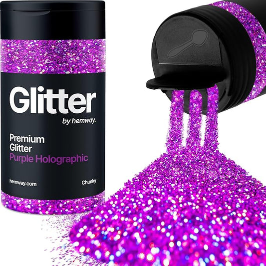 Hemway Premium Glitter Shaker - Purple Holographic | 130g Chunky Metallic Flake Sequins for Resin & Epoxy Crafts | Craft Supplies for Tumblers, Festival, Art