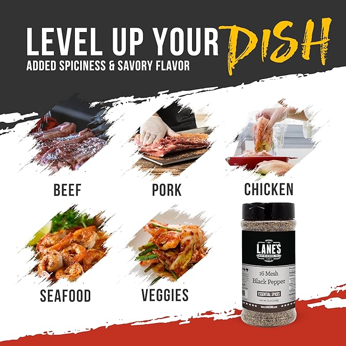 Lane's 16 Mesh Ground Pepper Seasoning, All-Natural Coarse Black Pepper Ground Spice, No Preservatives Coarse Ground Black Pepper, Made in USA, 8 Oz