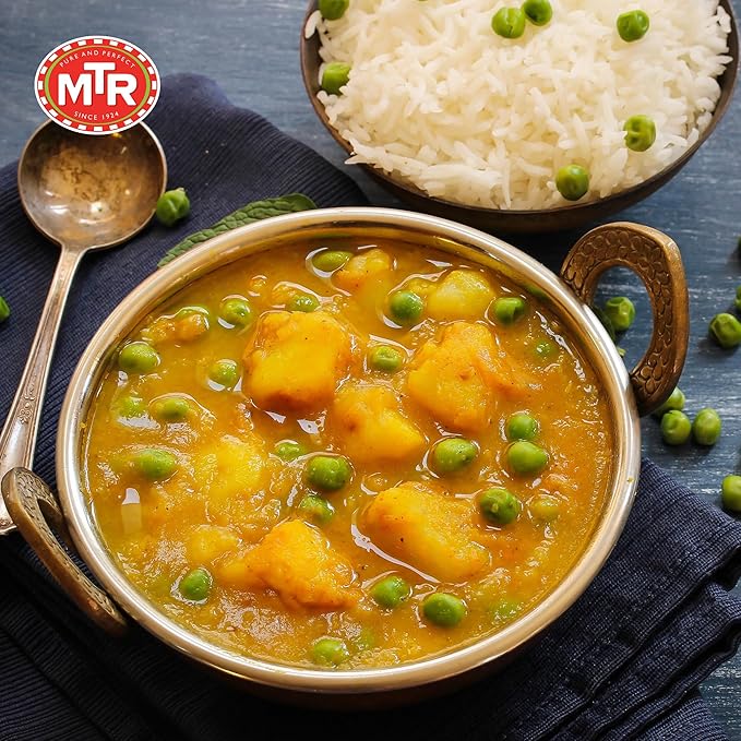 MTR - Minute Meals: Aloo Mutter - Curried Potatoes and Peas - Authentic Indian Ready-to-Eat Meal with No Added Preservatives - A Quick Meal Suitable for Vegetarians, Ready in Minutes! (Pack of 6)