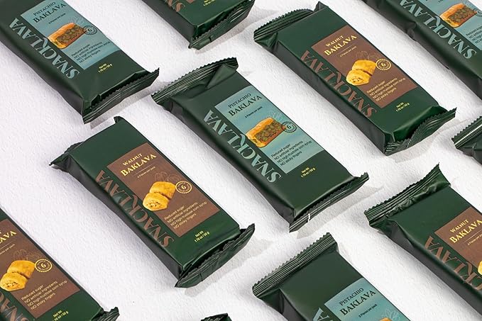 Snacklava Mixed Baklava Bites - 20 Pack - 5 Pistachio (3 Pieces per Pack) 10 Walnut (4 Pieces per Pack) 5 Cashew (3 Pieces per Pack) - No Artificial Ingredients, Colors or Preservatives