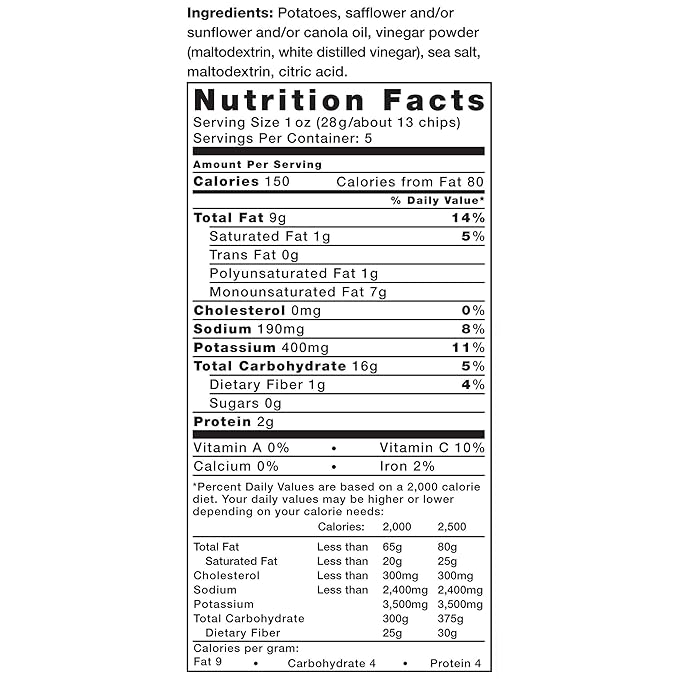 Kettle Brand Potato Chips, Sea Salt and Vinegar, 5 Ounce Bags (Pack of 8)