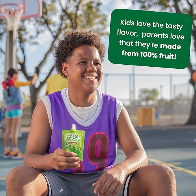GoGo squeeZ Organic Applesauce and Fruit Puree, Apple Apple, 3.2 oz (Pack of 48), Unsweetened Organic Fruit Snacks for Kids, Gluten Free, Nut Free and Dairy Free, Recloseable Cap, BPA Free Pouches