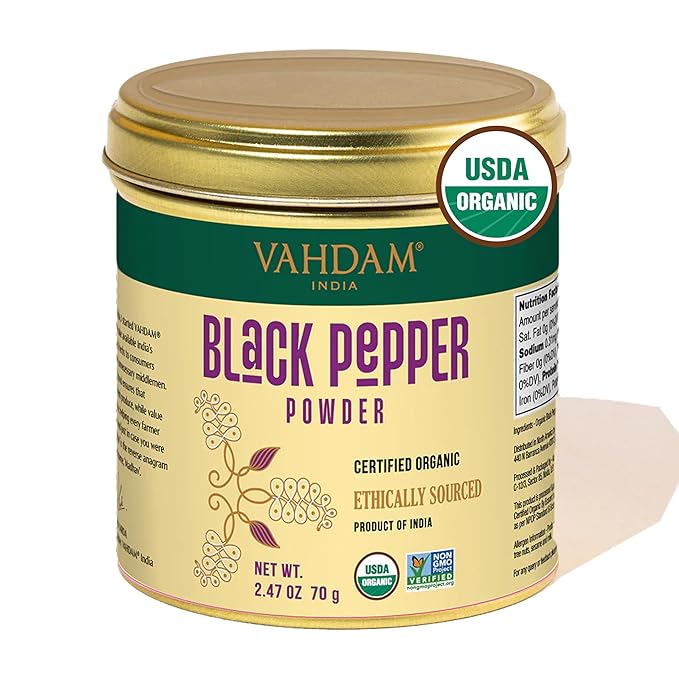 VAHDAM, Organic Black Pepper Powder (2.47oz) Gluten Free & 100% Raw Ground Black Pepper | Ground Peppercorns from India | Perfect for Cooking | Direct from Source