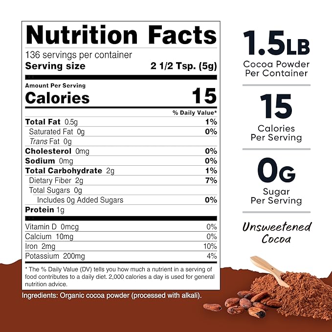 Nutricost Pantry Organic Cocoa Powder (1.5 Pounds Per Bottle) Non GMO, Gluten Free, Vegan, Baking Powder