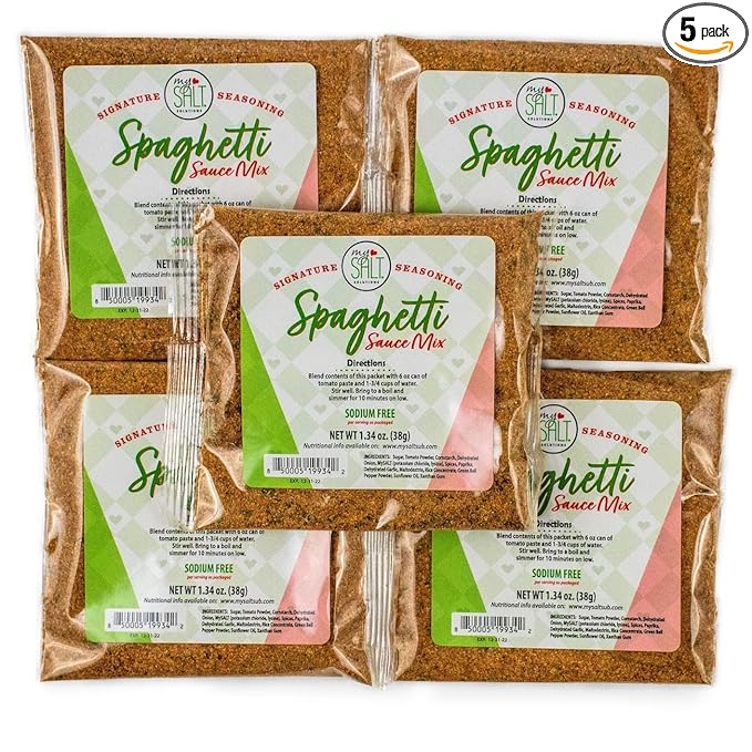 MySALT Spaghetti Sauce Mix 5 Pack – Salt-Free Spaghetti Seasoning for Quick, Healthy Pasta Dinners – Sodium Free, Comfort Food Made Easy