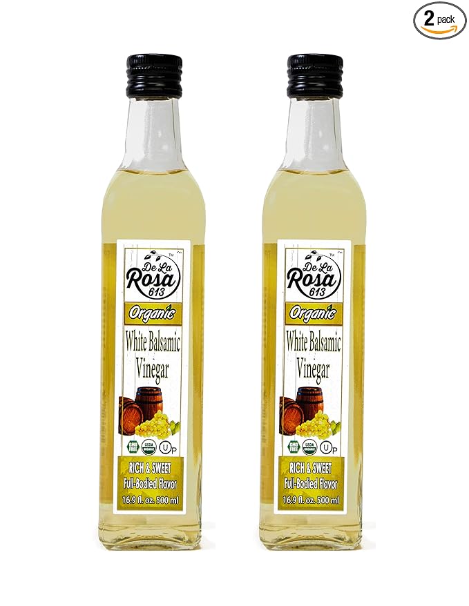 De La Rosa Organic White Balsamic Vinegar, Kosher for Passover, Vegan & Gluten-Free, Great for Salad Dressing, Marinades, Organic Balsamic Vinegar 16.9 Oz (Pack of 2)