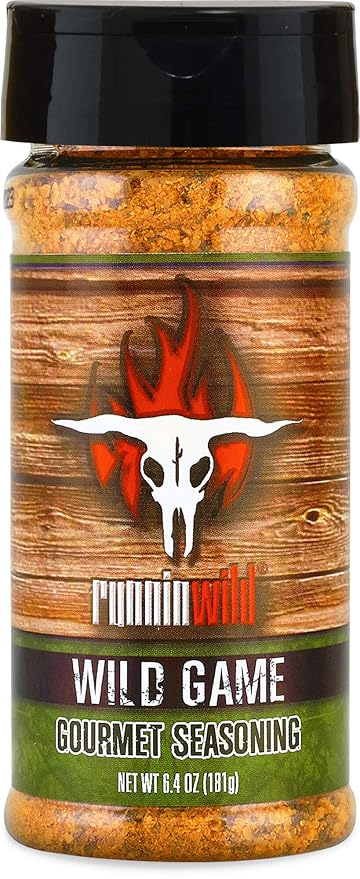 Gourmet Wild Game Seasoning | Premium Game Meat Rub for Venison, Lamb, Deer, Sausage, Jerky, Boar, Turkey, Elk, and more! | No Artificial Flavors, No MSG Added | Runnin' Wild Foods, 6.4 ounces