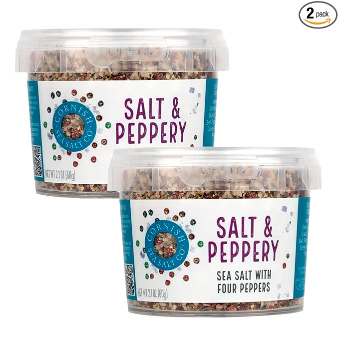 Cornish Sea Salt & Peppery Seasoning | Cooking & Hydration | Hand-Harvested in Celtic Waters | 2.1 oz Resealable Tub (Pack of 2)