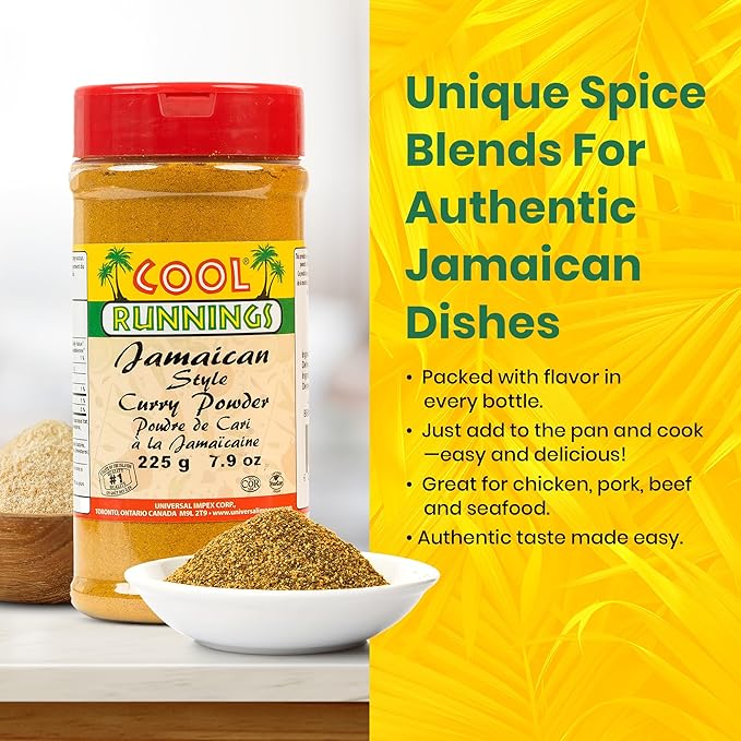 Cool Runnings Jamaican Style Curry Powder 225g - Aromatic and Flavorful Blend for Curries, Meats, Seafood, and Vegetables, Perfect for Stews