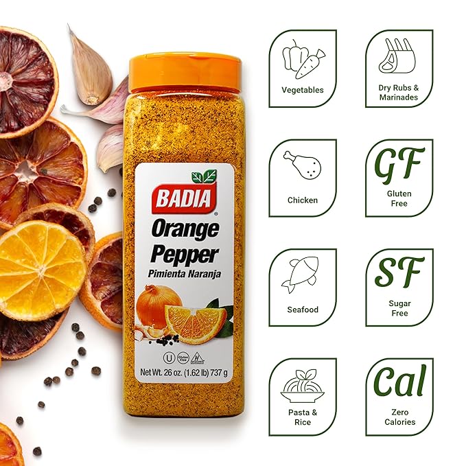 Badia Orange Pepper Seasoning, 26 oz - Pepper, Garlic & Onion, Zesty Citrus Blend for Chicken, Seafood & Vegetables