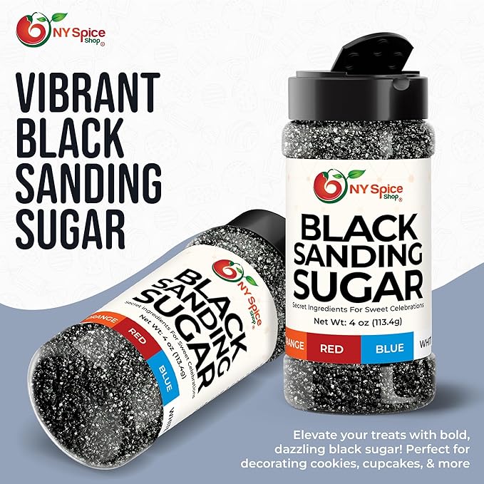 NY Spice Shop Black Sanding Sugar - 4 Ounce Sweet Colorful Edible Sprinkles For Candy Dish - Sugar Sprinkles For Cake Decorating Basket & Dishes