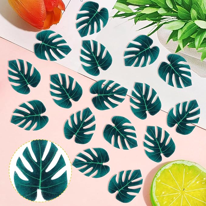 Rsstarxi 48 Pack Edible Tropical Turtle Leaves Cupcake Toppers, Edible Tropical Palm Leaves Cake Decorations for Hawaii Theme Jungle Baby Shower Birthday Party Decorations Supplies