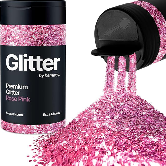Hemway Premium Glitter Shaker - Rose Pink | 115g Extra Chunky Metallic Flake Sequins for Resin & Epoxy Crafts | Craft Supplies for Tumblers, Festival, Art