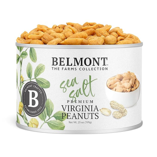 Belmont Peanuts Gourmet Sea-Salted Virginia Peanuts, 25 oz (1 Pack) ??Only 3 Simple Ingredients, No Preservatives, 7g Protein ??A Premium, Salty, Crunchy, Hand Seasoned Snack