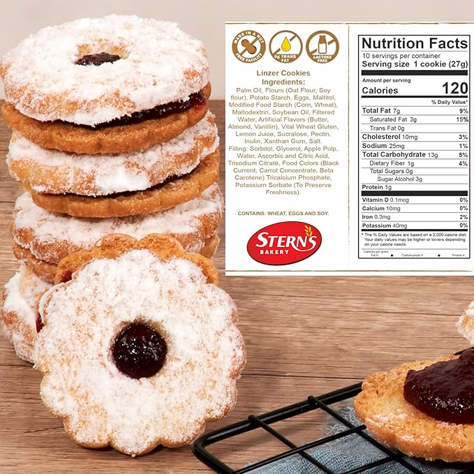 Linzer Tart Cookies | 10 Individually Wrapped Shortbread Cookies | Fresh & Delicious Italian Cookies | Linzer Tortes | Jelly Filled Cookies | Gourmet Cookies | 9 oz Stern?셲 Bakery