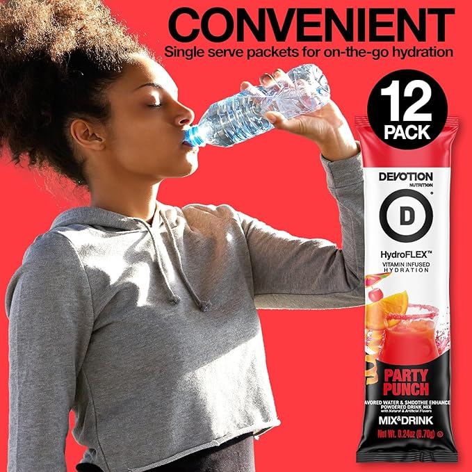 Devotion Nutrition HydroFLEX Water Flavoring Packets ??Sugar-Free Hydration with Vitamins & Electrolytes ??Dye-Free, Gluten-Free (Party Punch) 12-Pack Drink Mix
