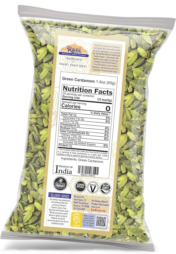 Rani Green Cardamom Pods Spice (Hari Elachi) 1.4oz (40g) ~ All Natural | Vegan | Gluten Friendly | NON-GMO | Kosher | Product of India