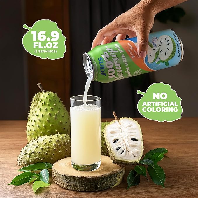 Soursop Juice with Pulp (Guanabana), 16.9 oz (Pack of 12) JANS | 100% Pure Soursop Graviola | NO Sugar Added, NOT From Concentrate, Fat-Free, Cholesterol-Free, Refreshing Taste of the Tropics