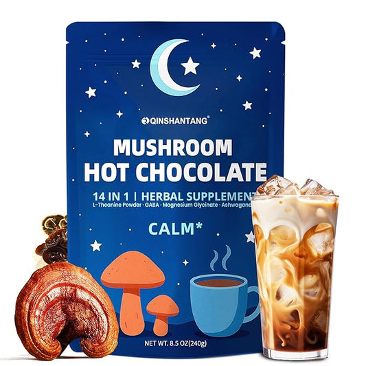 Mushroom Hot Chocolate for Calm & Relax | 10 Mushroom Blend with L-Theanine, GABA, Magnesium Glycinate, MCT & Ashwagandha | Vegan, Keto-Friendly, Gluten-Free | Cacao Powder | 8.5oz