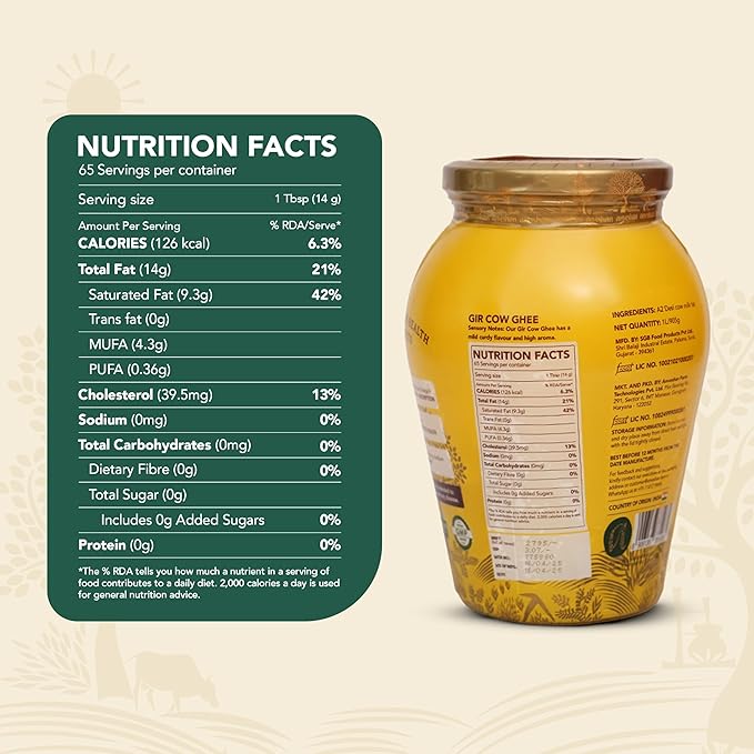 Anveshan A2 Gir Cow Desi Ghee Clarified Butter 33 Fl. Oz/1000mL | Grass-Fed | Pasture-Raised | Traditional Curd-Churned Bilona Method| Ayurveda Superfood | Rich Aroma