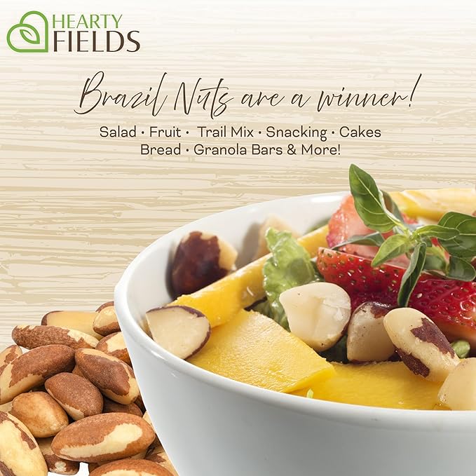 Hearty Fields - Brazil Nuts Roasted & Salted - No Shell, Whole (16 Oz - 1 LB) Wholesome In Nature - Hearty In Nurture Healthy Protein Food Snack, Food Assortments