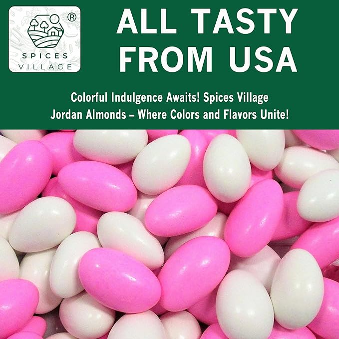Spices Village Jordan Almonds, Pink and White, Crunchy Candy Coated Almonds, 32 oz, Perfect for Weddings, Baby Showers, Parties, Favors, and Gifting, Kosher Certified