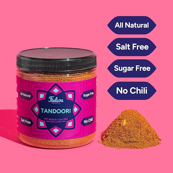 Fadwa Masala Tandoori Spice Mix - 4.5 oz Jar, Salt & Sugar Free, Non-Spicy Authentic Desi Spices for Pakistani & Indian Cooking, Curry, Garam Masala - No Artificial Ingredients - Gluten Free