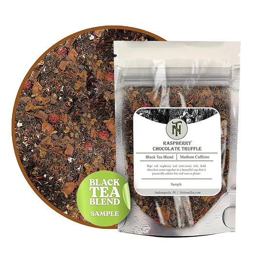 Nelson's Tea Raspberry Chocolate Truffle - Loose Leaf Black Tea with Raspberry Leaf, Chocolate Rooibos, Truffle Essence, Carob Beans, Hibiscus & Chocolates Chips, Infused with Natural Flavors (Sample)