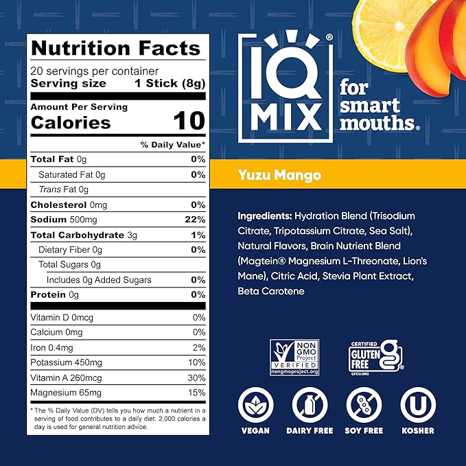 IQMIX x Chef Thomas Keller - Hydration Electrolyte Powder ??4-in-1 Formula for Hydration, Mental Clarity, Mood and Recovery ??Sugar-Free, Keto, Magnesium L-Threonate, Lion?™s Mane ??20 Count Yuzu Mango