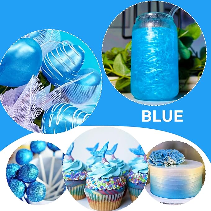 Edible Glitter Spray - 20g Luster Dust Edible Glimmer Powder for Sparkling Cocktails, Cake, Cupcakes, Beverage - Food Grade Shimmer Dust Powder for Baking, Drinks, Cookies Decoration, Halloween (Blue)