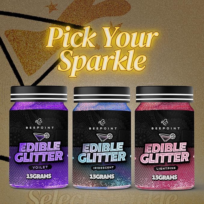 BeePoint Violet Edible Glitter for Drinks 15g - Food Grade, Vibrant Color Shimmer Powdered Dust for Drinks, Cocktails, Cake Decorating, Baking, Chocolates, Candy, Sweets, & Cookies - Vegan & Gluten Free